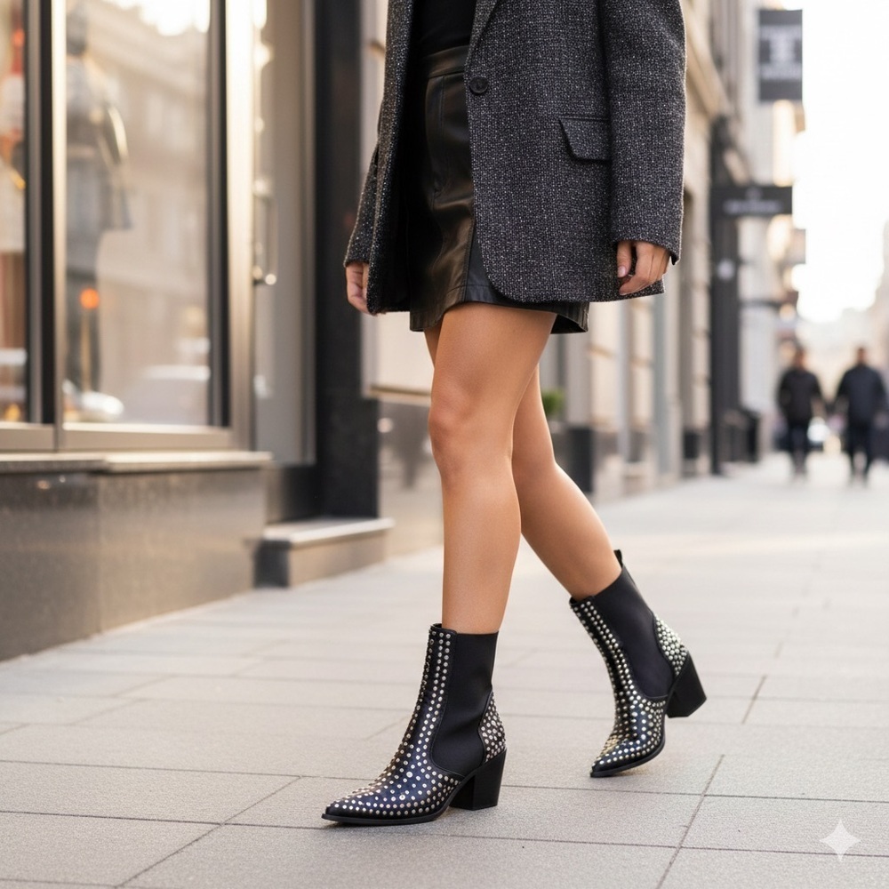 Studded Black Ankle Boots by Shu Shop